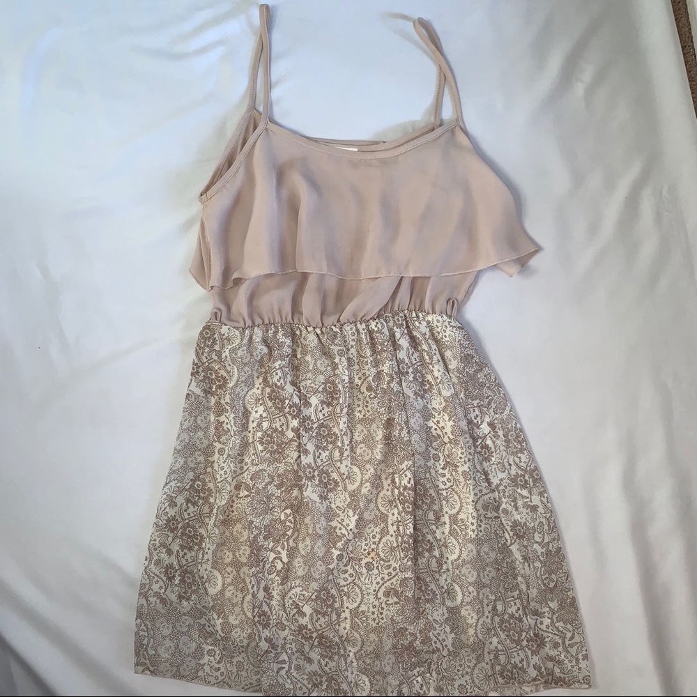 Beige Flowy Mini Dress